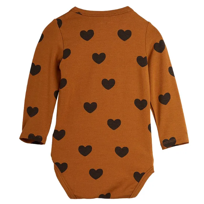 Mini Rodini Baby Basic Hearts Long Sleeved Bodysuit Brown