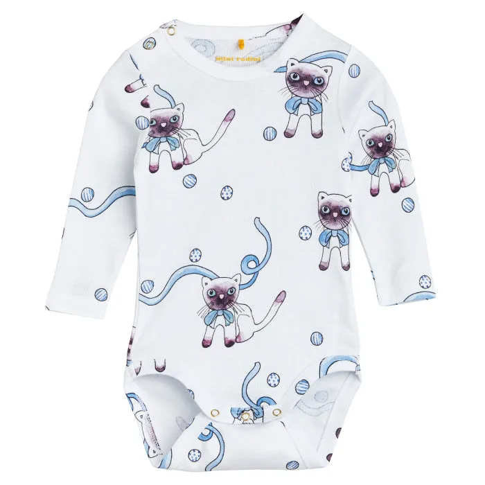 Mini Rodini Baby Long Sleeved Siamese AOP Bodysuit Light Blue