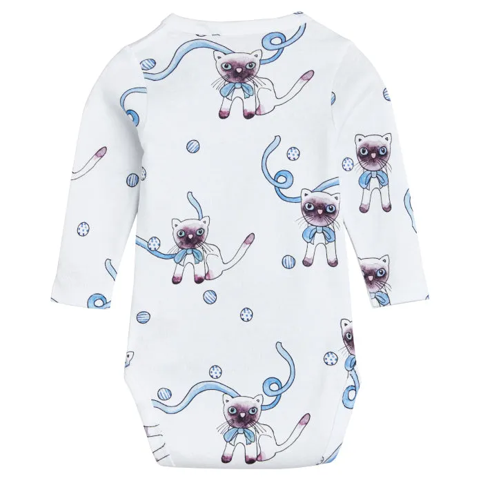 Mini Rodini Baby Long Sleeved Siamese AOP Bodysuit Light Blue