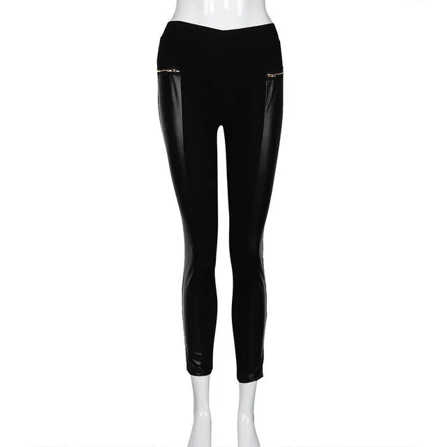 mokingtop Winter Leggings Women Zipper Leather Leggings Slim Stretch Pants Autumn Fashion Wear Calzas Mujer Leggins#B11 SM6