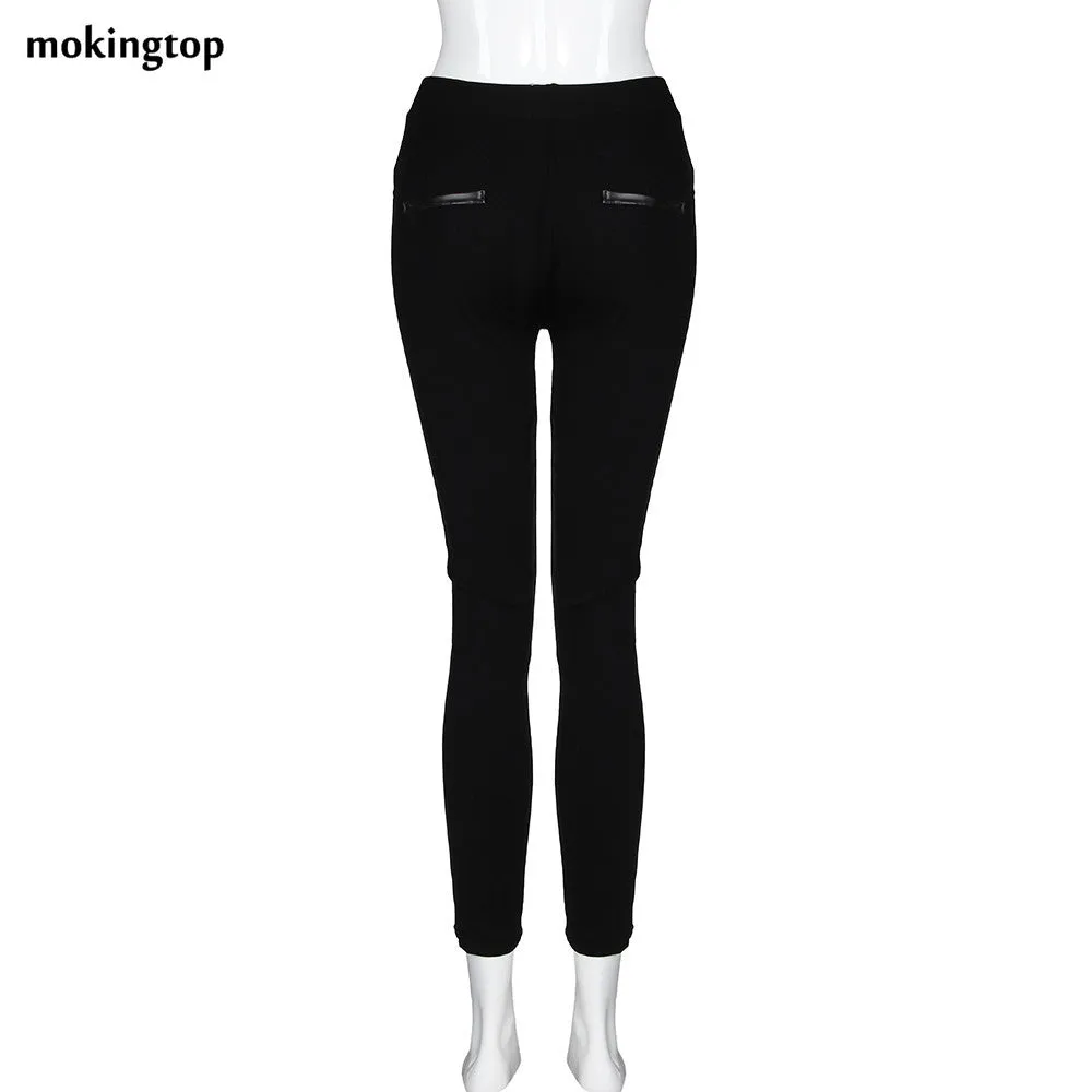 mokingtop Winter Leggings Women Zipper Leather Leggings Slim Stretch Pants Autumn Fashion Wear Calzas Mujer Leggins#B11 SM6