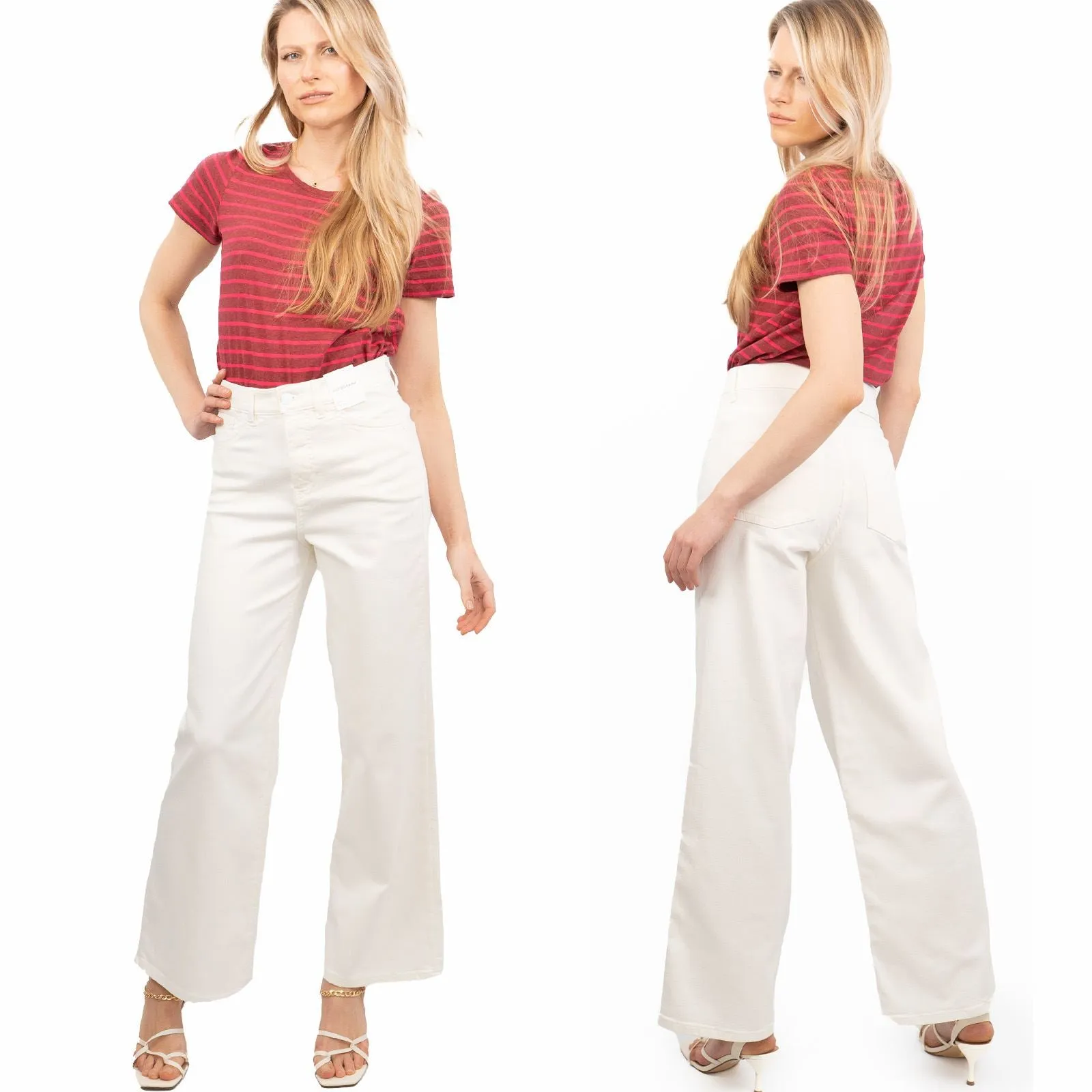 M&S Autograph High Waist Wide Leg Ivory Jeans