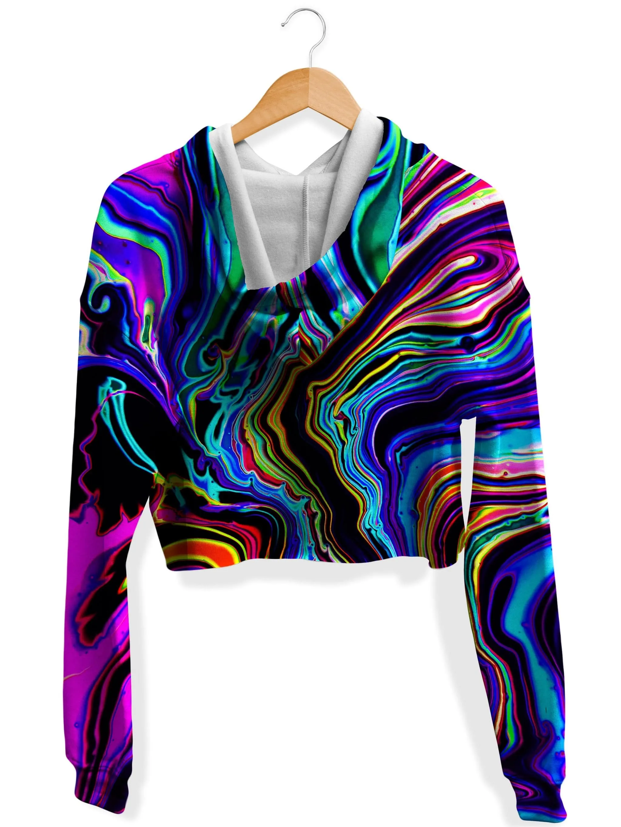 Neon Rift Fleece Crop Hoodie