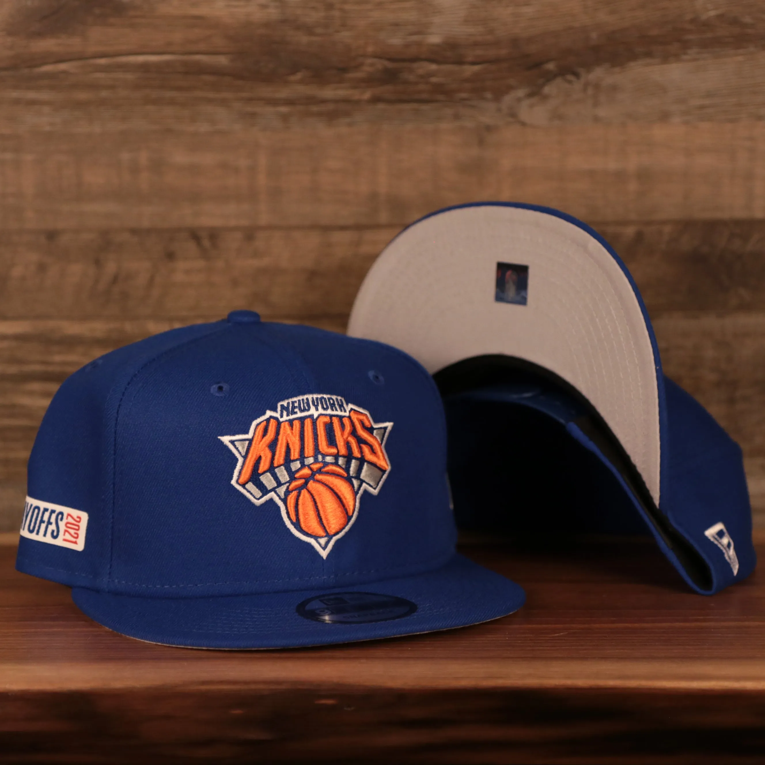 New York Knicks 2021 NBA Playoff Side Patch 9Fifty Gray Bottom Snapback Hat