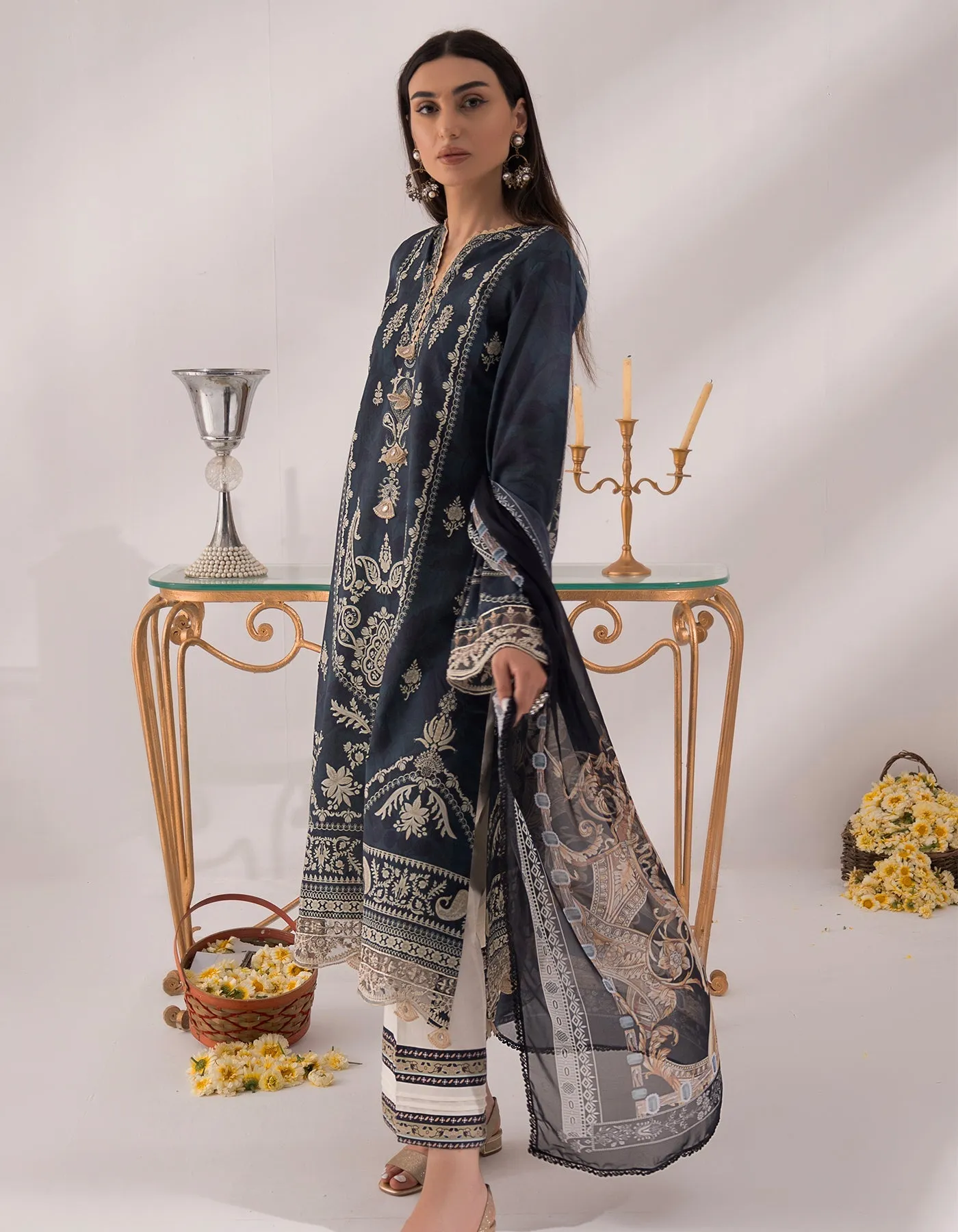 Nur by Shazme Embroidered Lawn Unstitched 3Pc Suit SH-03 ZINC POPPY