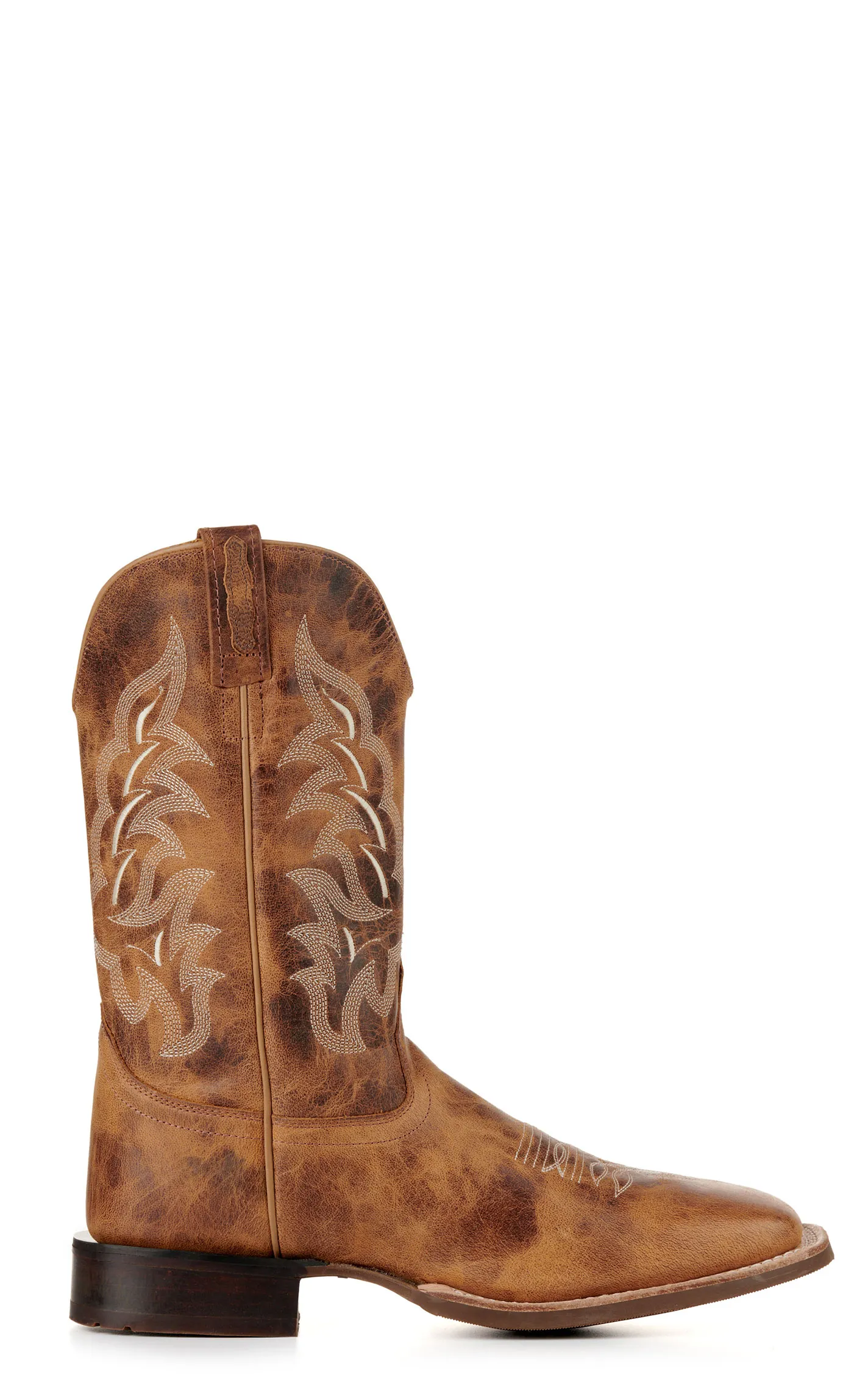 Old West Men's Burnt Tan Wide Square Toe Cowboy Boots