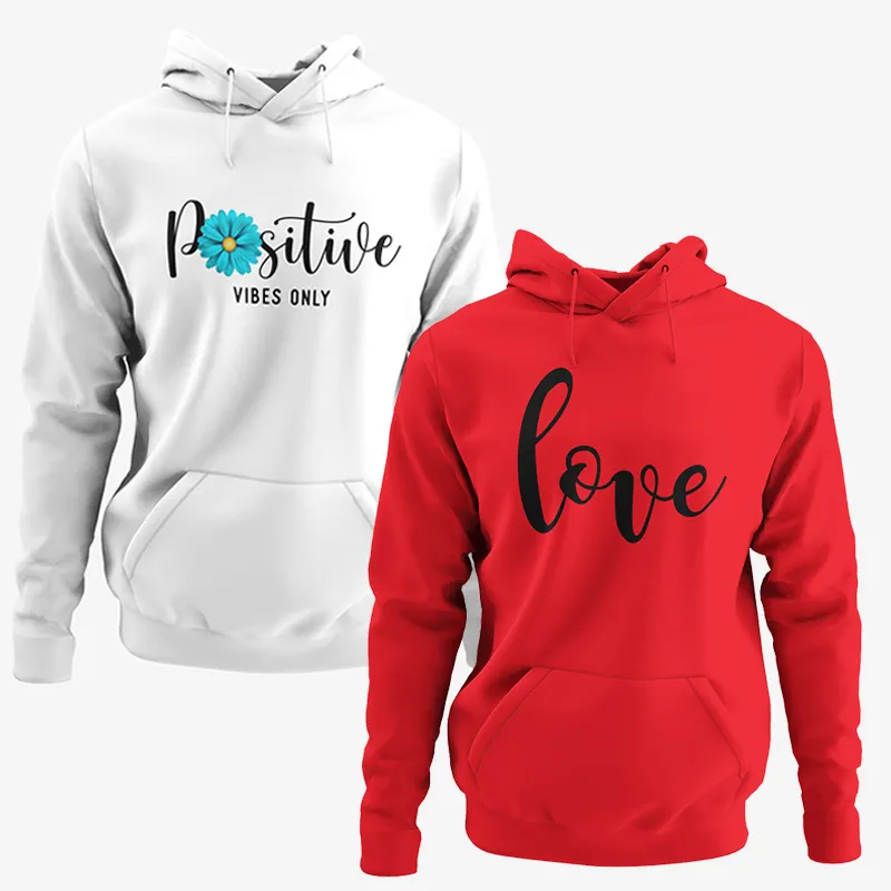 Pack of 2 Positive Love Vives Printed Hoodies For Girls - Deal20one