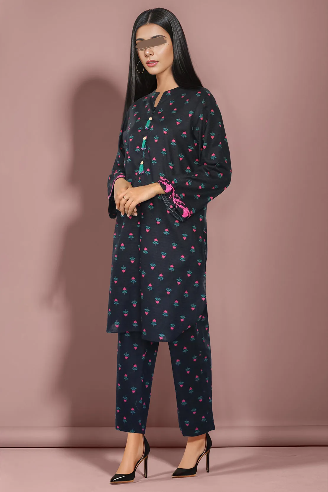 Printed Embroidered Cotton Dobby Stitched 2 Piece (Shirt/Trouser)