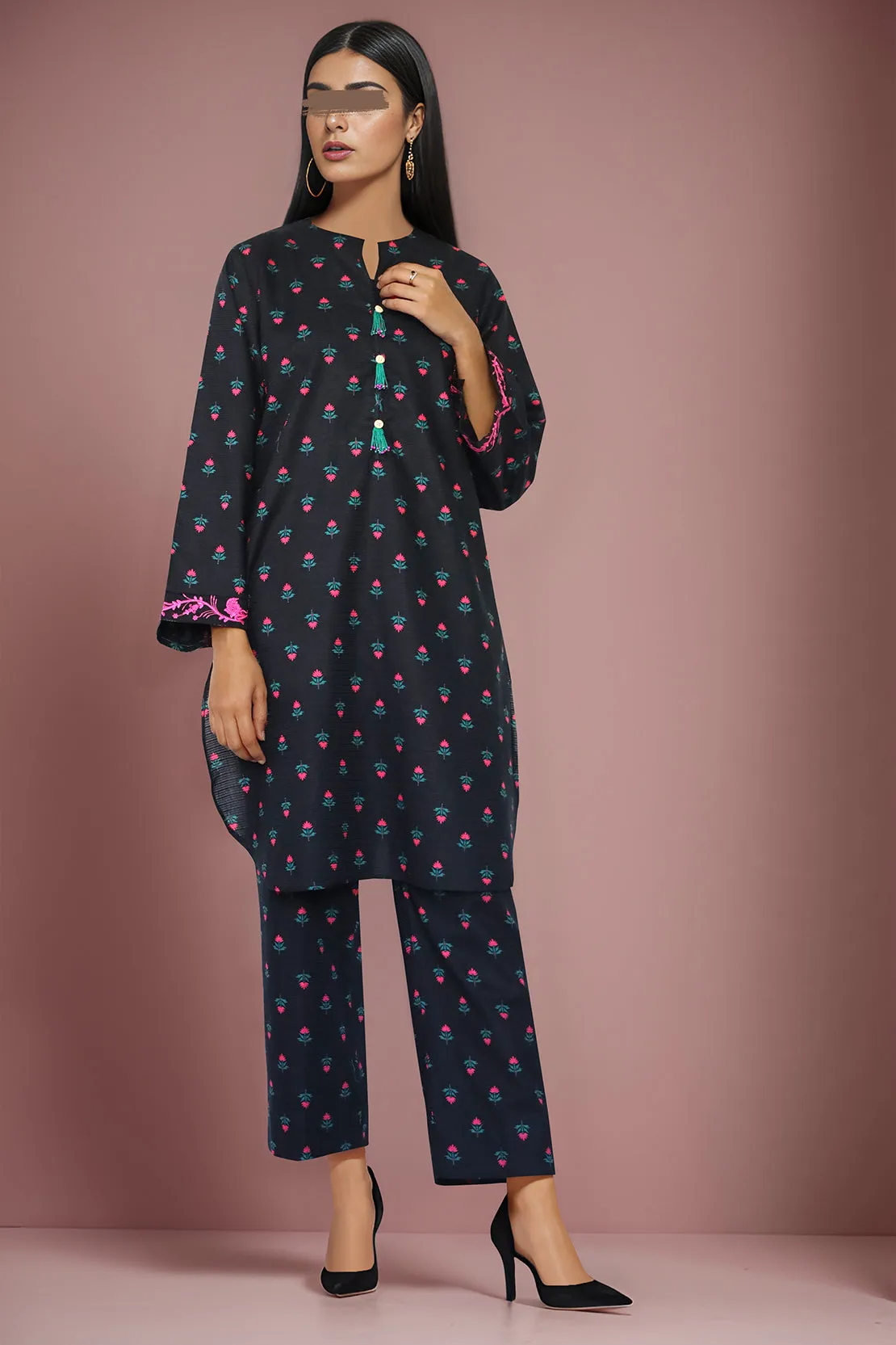 Printed Embroidered Cotton Dobby Stitched 2 Piece (Shirt/Trouser)