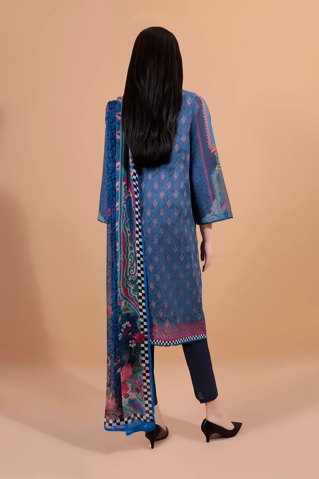 Printed Embroidered Lawn Stitched 3 Piece With Chiffon Dupatta