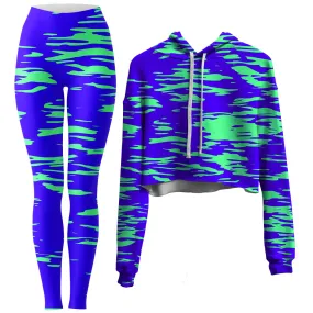 Purple Mint Rave Zebra Stripe Crop Hoodie and Leggings Combo