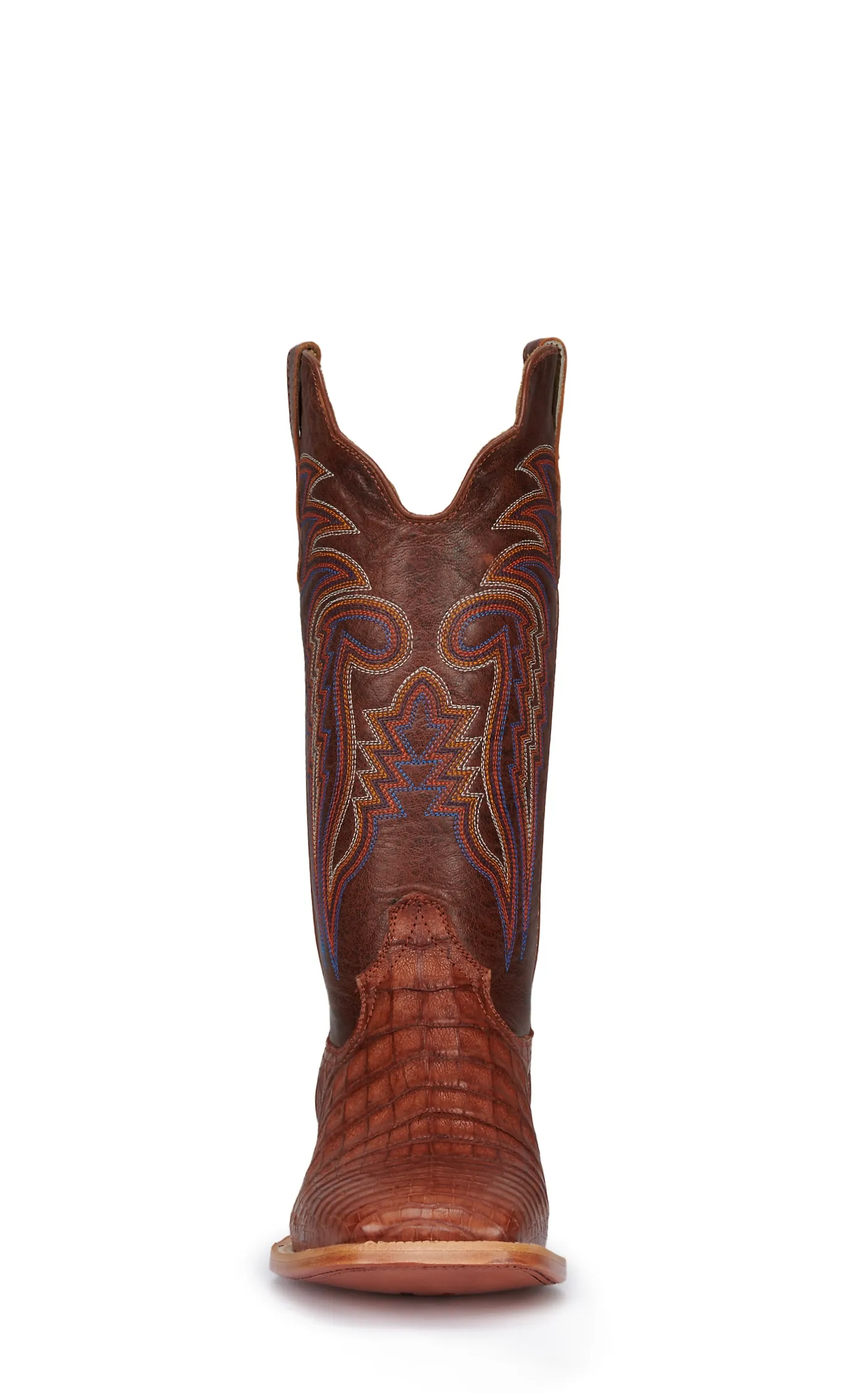 R Watson Men's Antique Cognac Caiman Belly Wide Square Toe Exotic Cowboy Boots