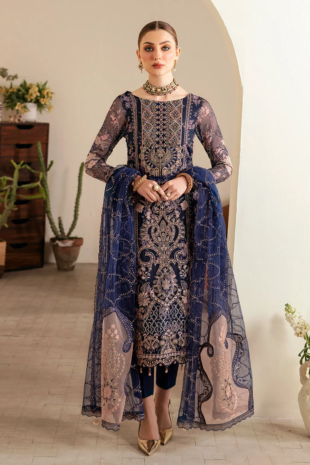 Ramsha Luxury Embroidered Organza Unstitched 3Pc Suit E-101