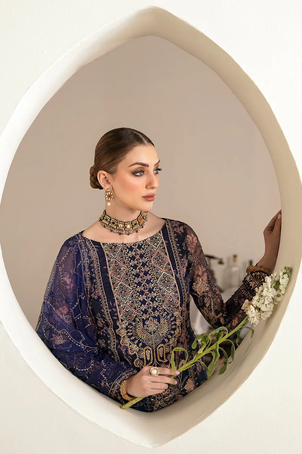 Ramsha Luxury Embroidered Organza Unstitched 3Pc Suit E-101