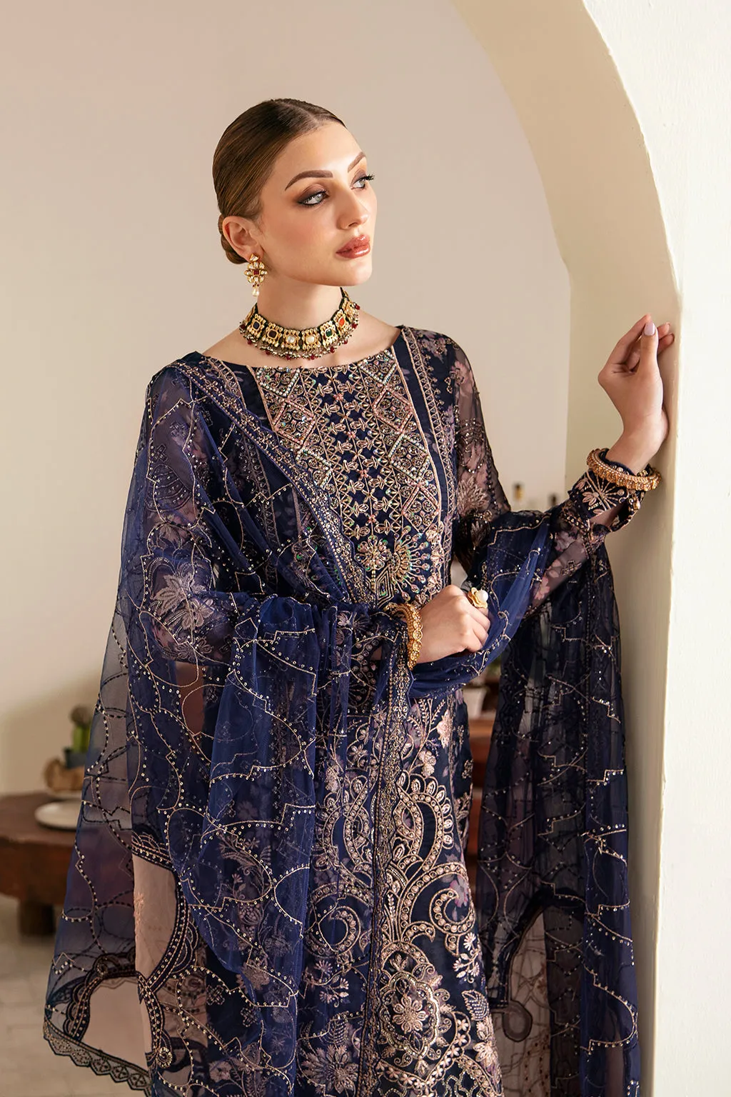 Ramsha Luxury Embroidered Organza Unstitched 3Pc Suit E-101