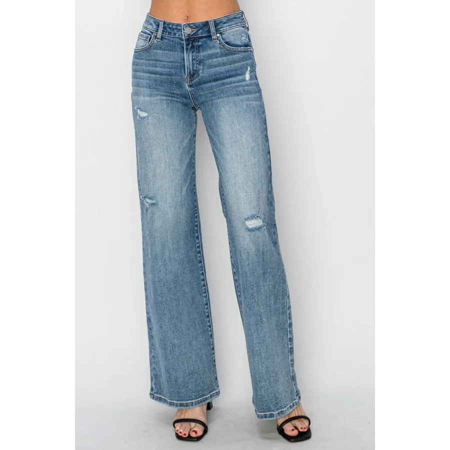 RISEN Full Size High Waist Distressed Wide Leg Jeans