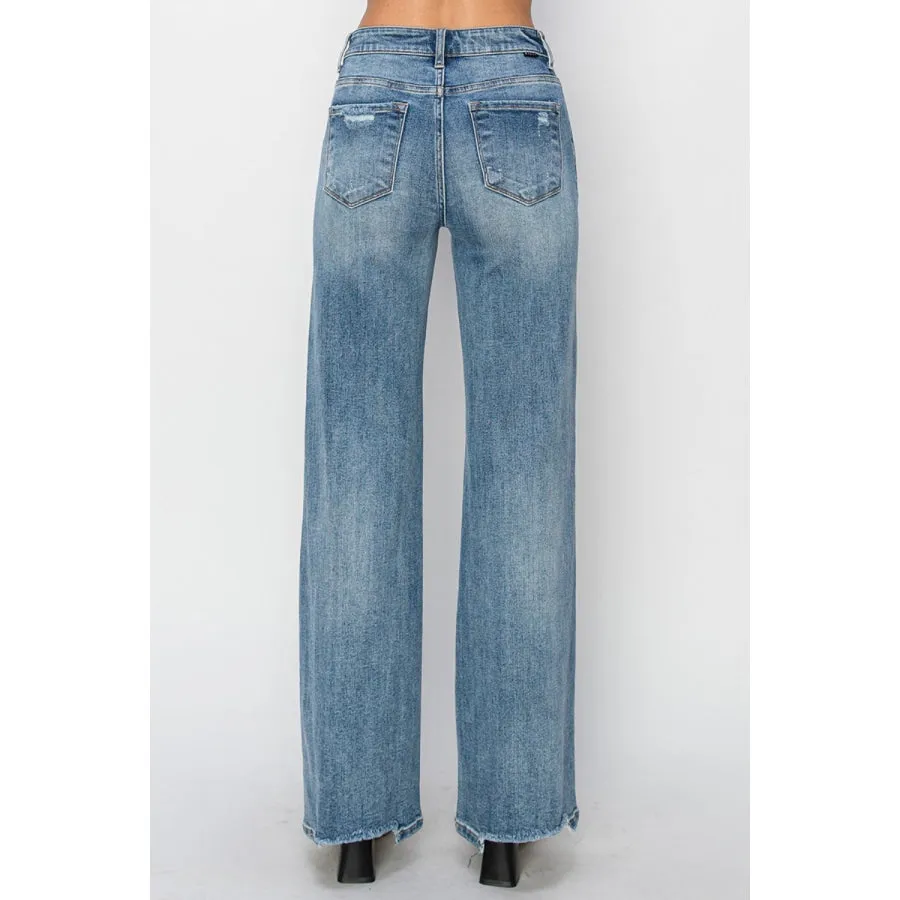 RISEN Full Size High Waist Distressed Wide Leg Jeans