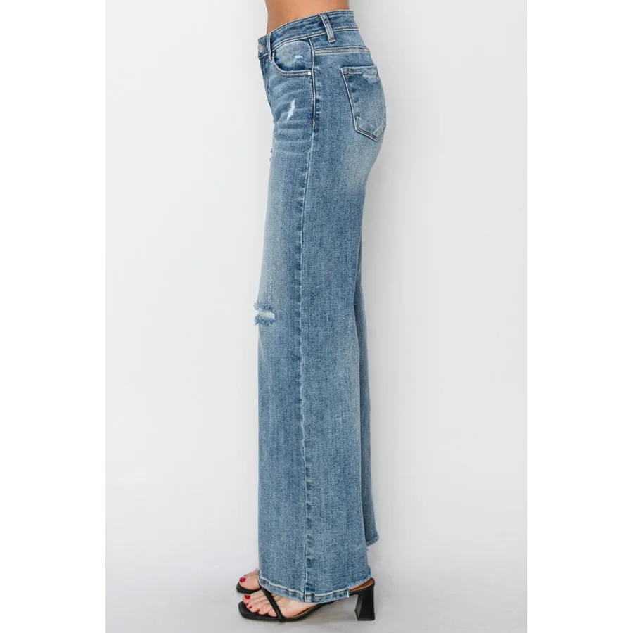 RISEN Full Size High Waist Distressed Wide Leg Jeans