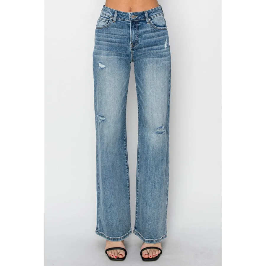 RISEN Full Size High Waist Distressed Wide Leg Jeans