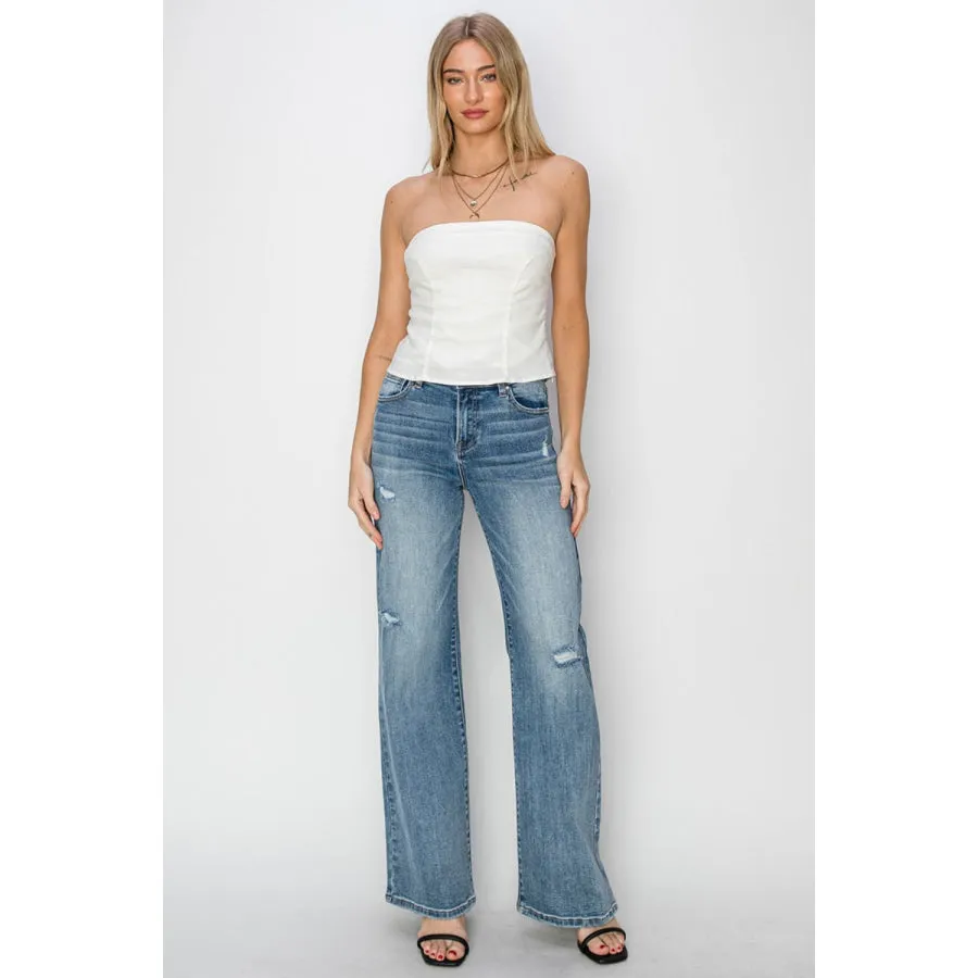 RISEN Full Size High Waist Distressed Wide Leg Jeans