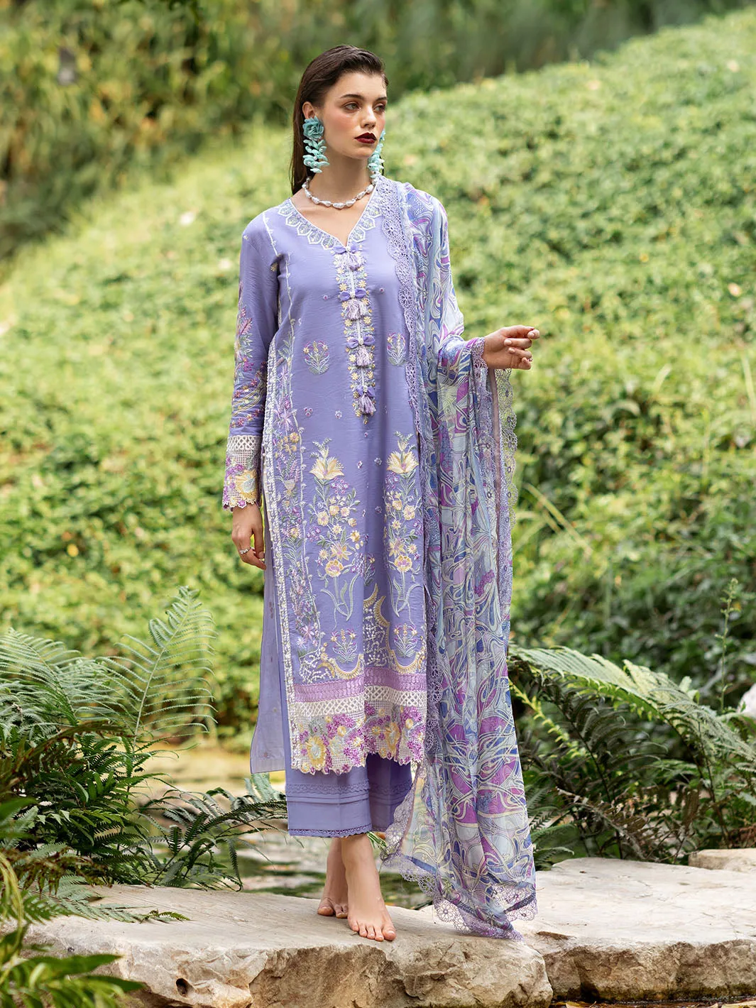 Roheenaz Dahlia Embroidered Lawn Unstitched 3Pc Suit RNZ-06B Aster