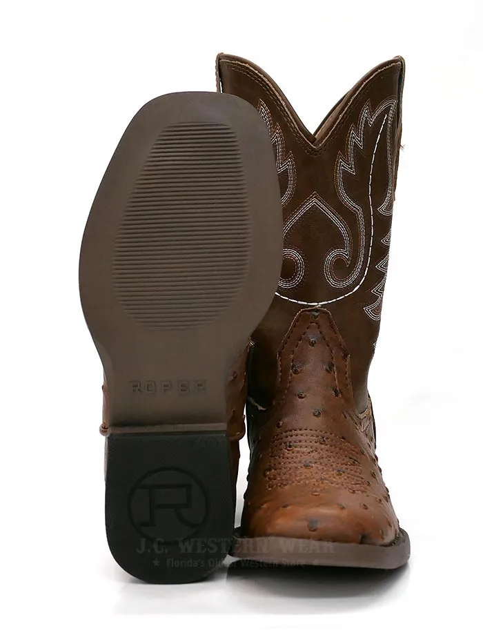 Roper 0807 Kids BUMPS Ostrich Print Square Toe Western Boot Tan