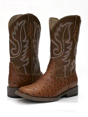 Roper 0807 Kids BUMPS Ostrich Print Square Toe Western Boot Tan