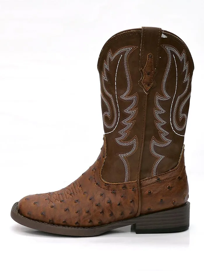 Roper 0807 Kids BUMPS Ostrich Print Square Toe Western Boot Tan