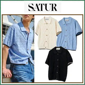 SATUR  |Street Style Plain Short Sleeves Logo Shirts