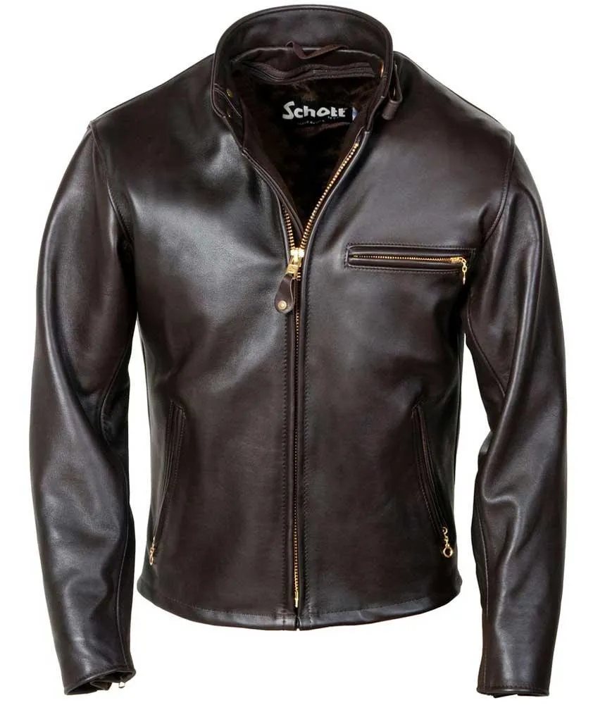 Schott NYC Mens 141 Cafe Racer Leather Motorcycle Jacket Brown Size 44