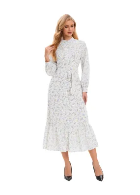 Serene Blossom Tie-Waist Midi Dress