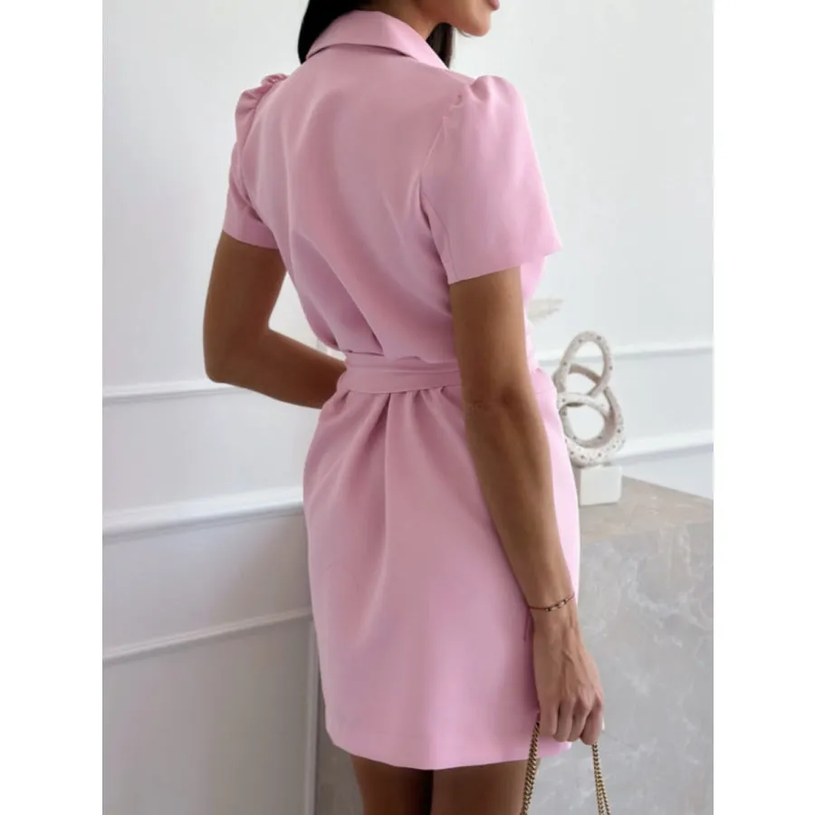 Short Sleeve Tie Waist Mini Dress