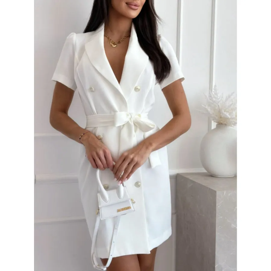 Short Sleeve Tie Waist Mini Dress