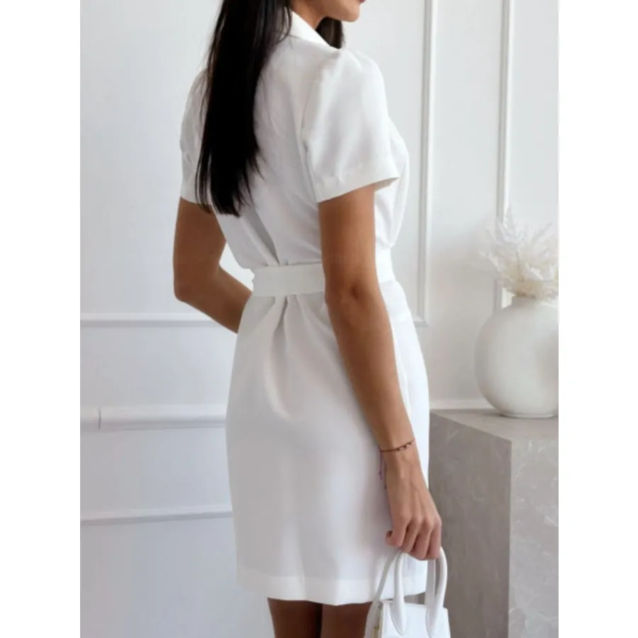 Short Sleeve Tie Waist Mini Dress