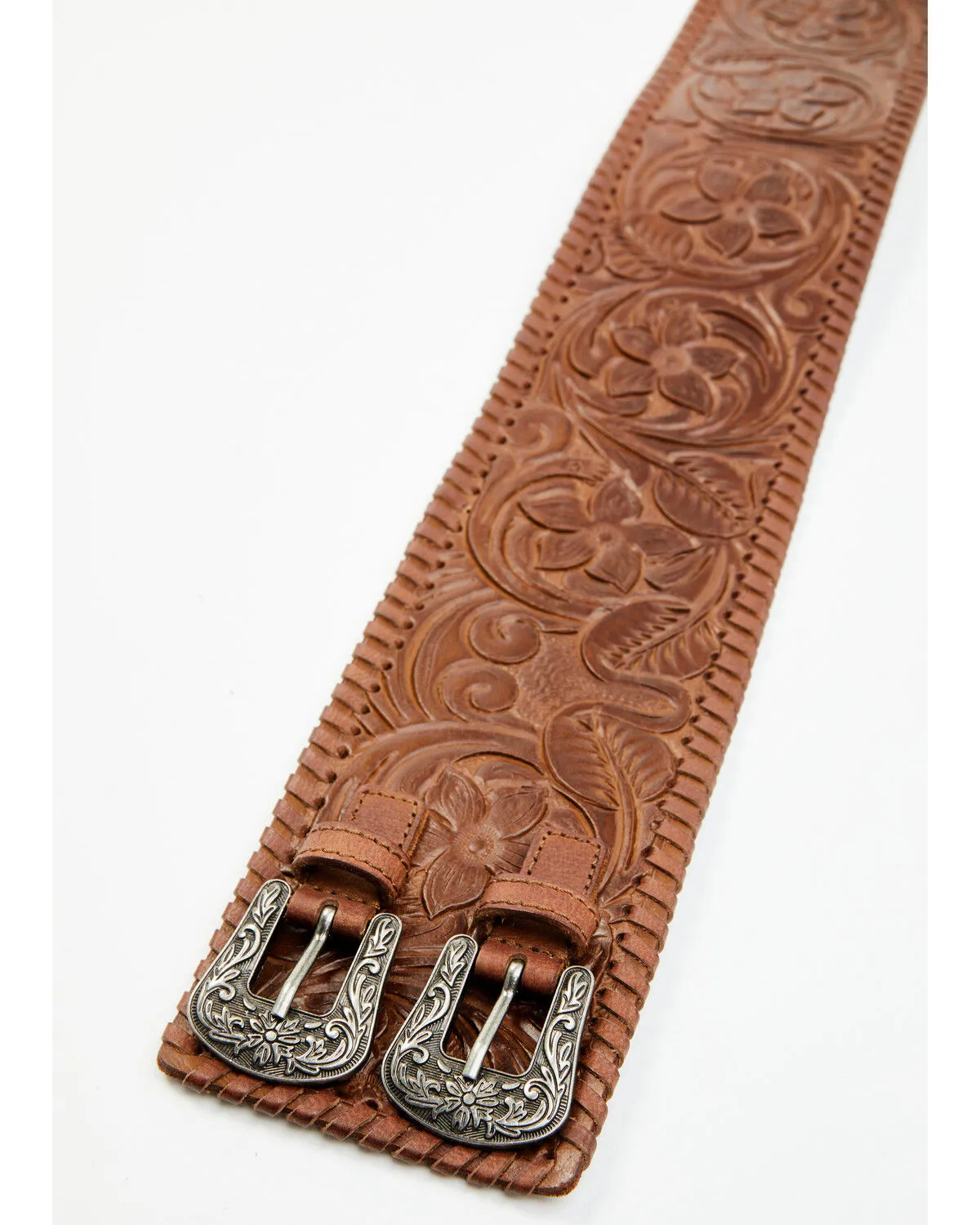 Shyanne Women's Tooled Floral Double Buckle Wide Waist Belt