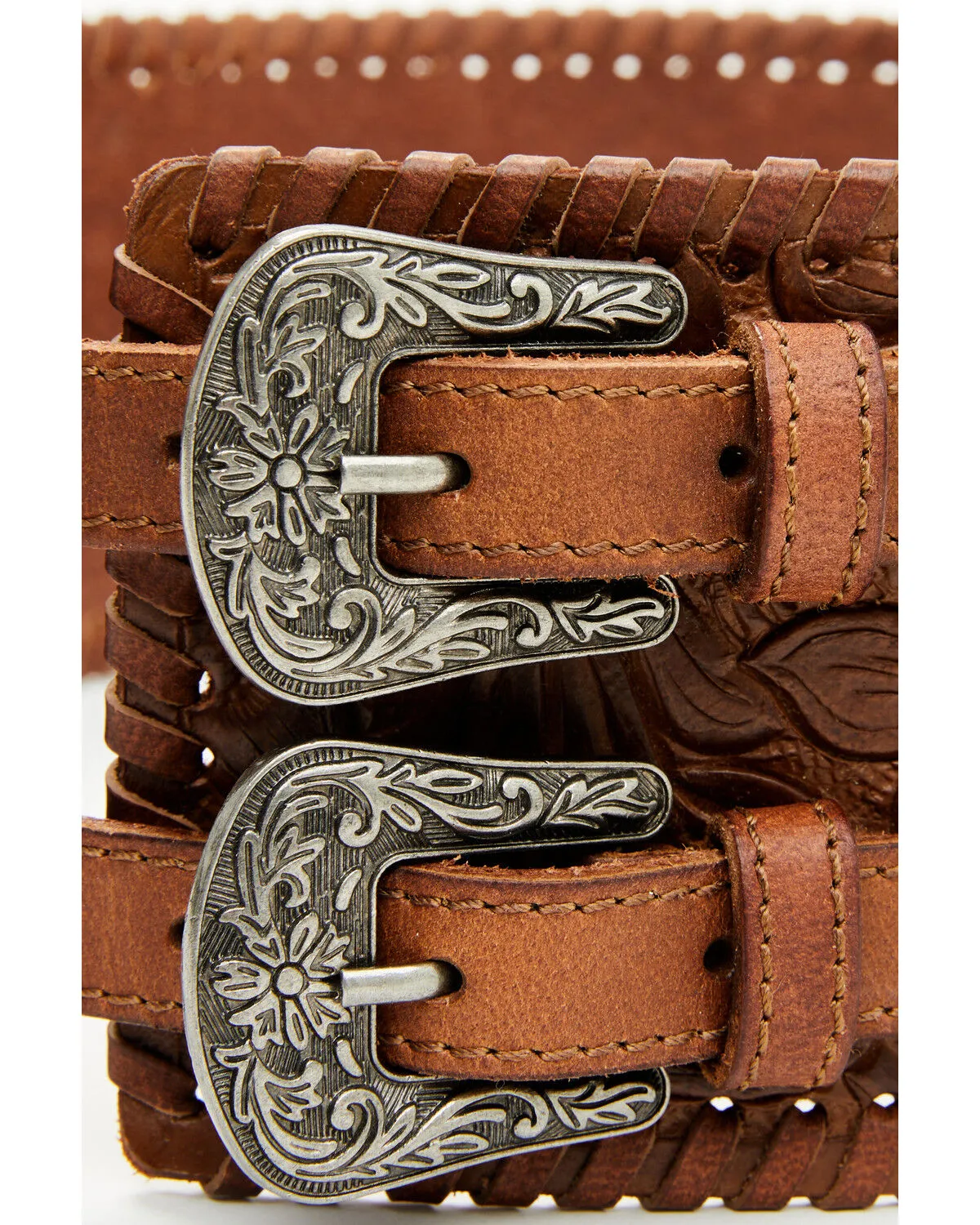 Shyanne Women's Tooled Floral Double Buckle Wide Waist Belt