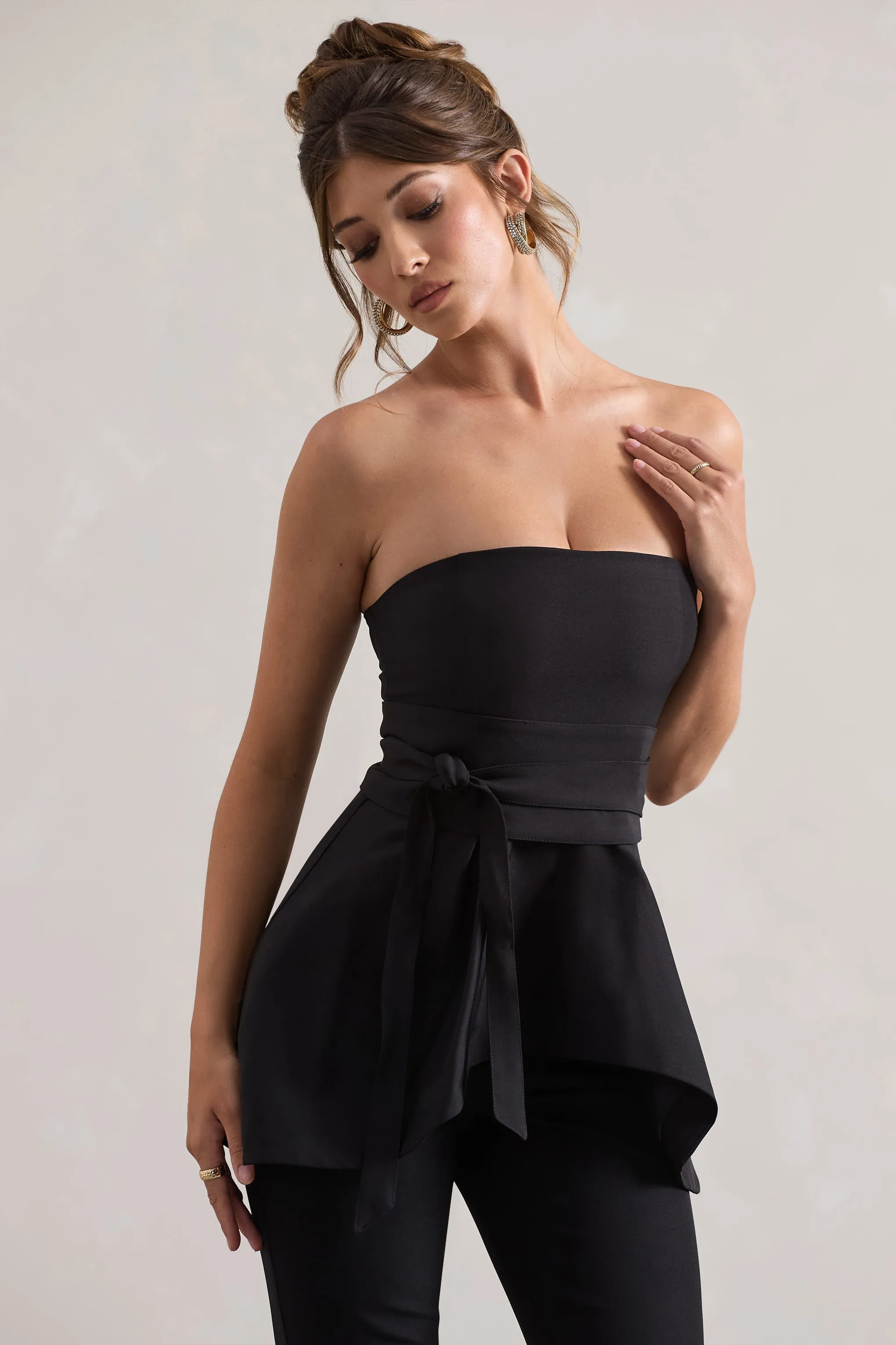 Success | Black Bandeau High-Low Tie-Waist Top