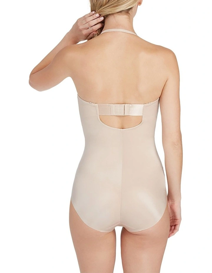 Suit Your Fancy Strapless Cupped Panty Bodysuit in Beige