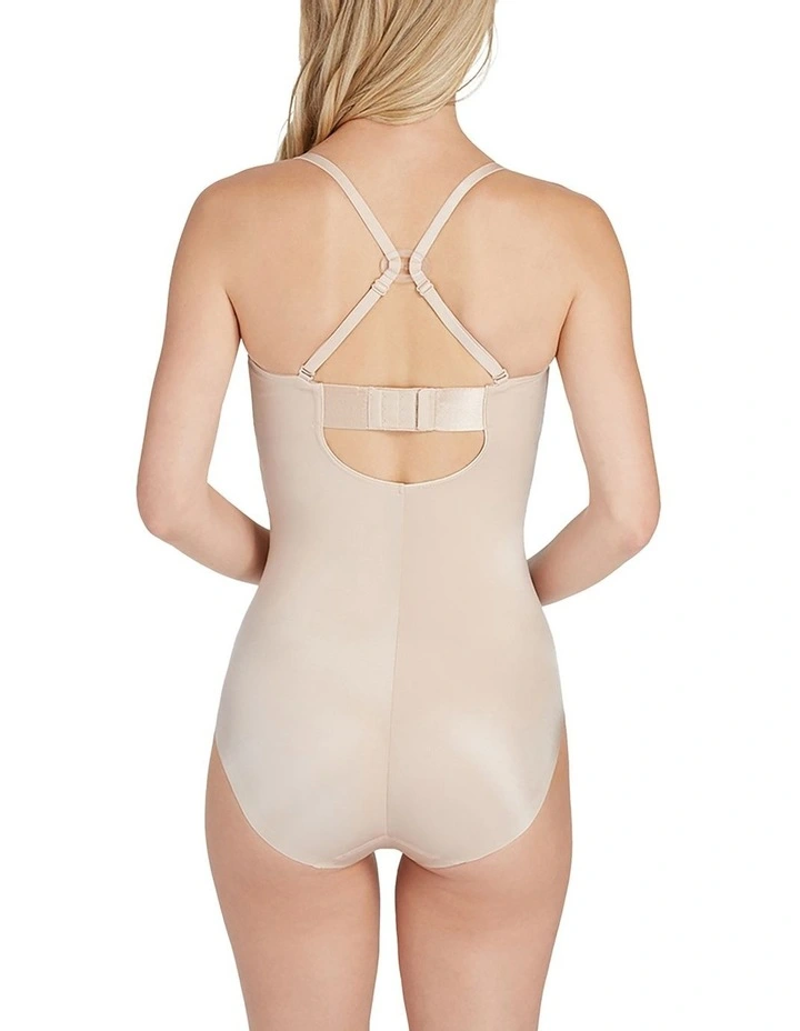 Suit Your Fancy Strapless Cupped Panty Bodysuit in Beige