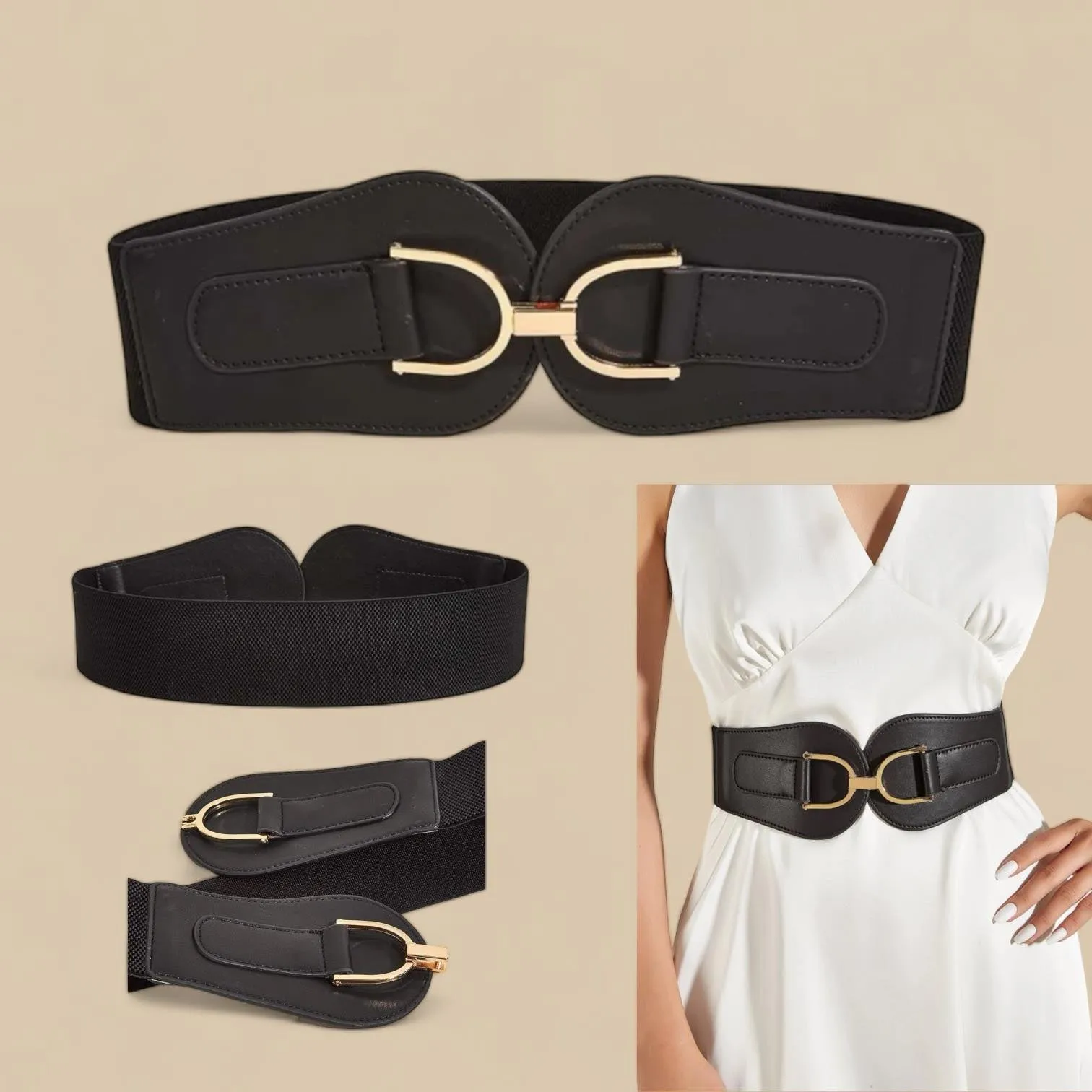 TAILLE Wide Waist Clasp Buckle Elastic Belt