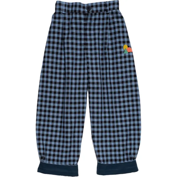 The Sunday Collective Friday Checkered Elastic Waist Wide Fit Pant, Blue