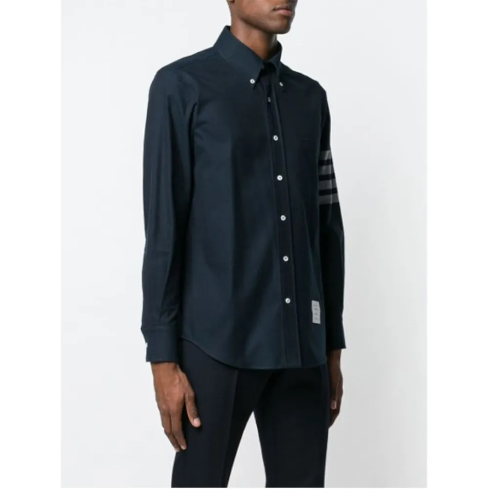 THOM BROWNE  |Long Sleeves Plain Cotton Logo Designers Shirts