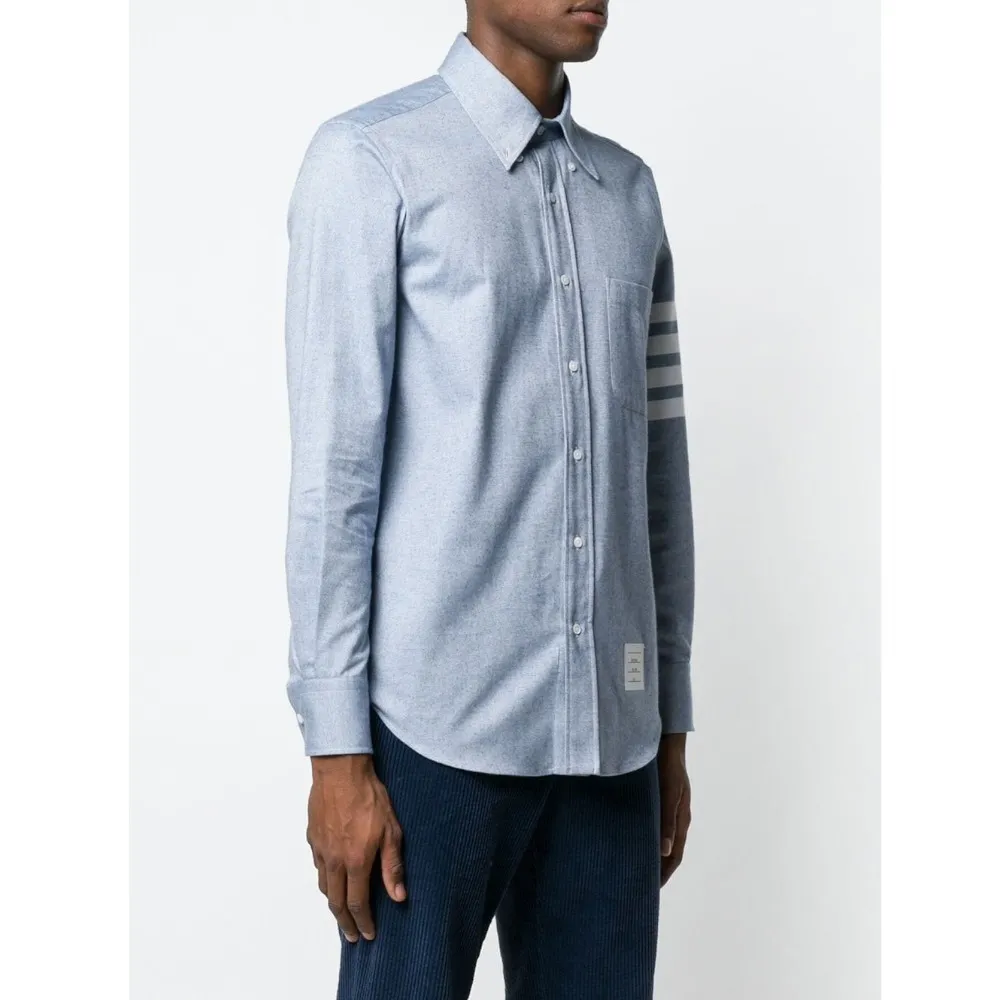 THOM BROWNE  |Long Sleeves Plain Cotton Logo Designers Shirts