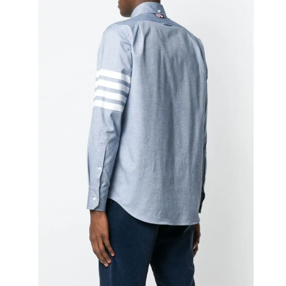 THOM BROWNE  |Long Sleeves Plain Cotton Logo Designers Shirts