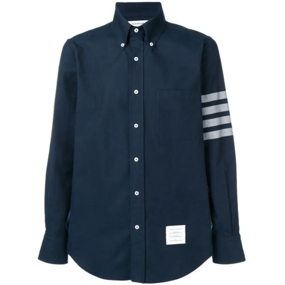 THOM BROWNE  |Long Sleeves Plain Cotton Logo Designers Shirts