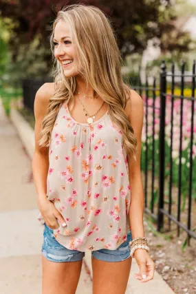 Times Are Changing Floral Tank Top- Beige