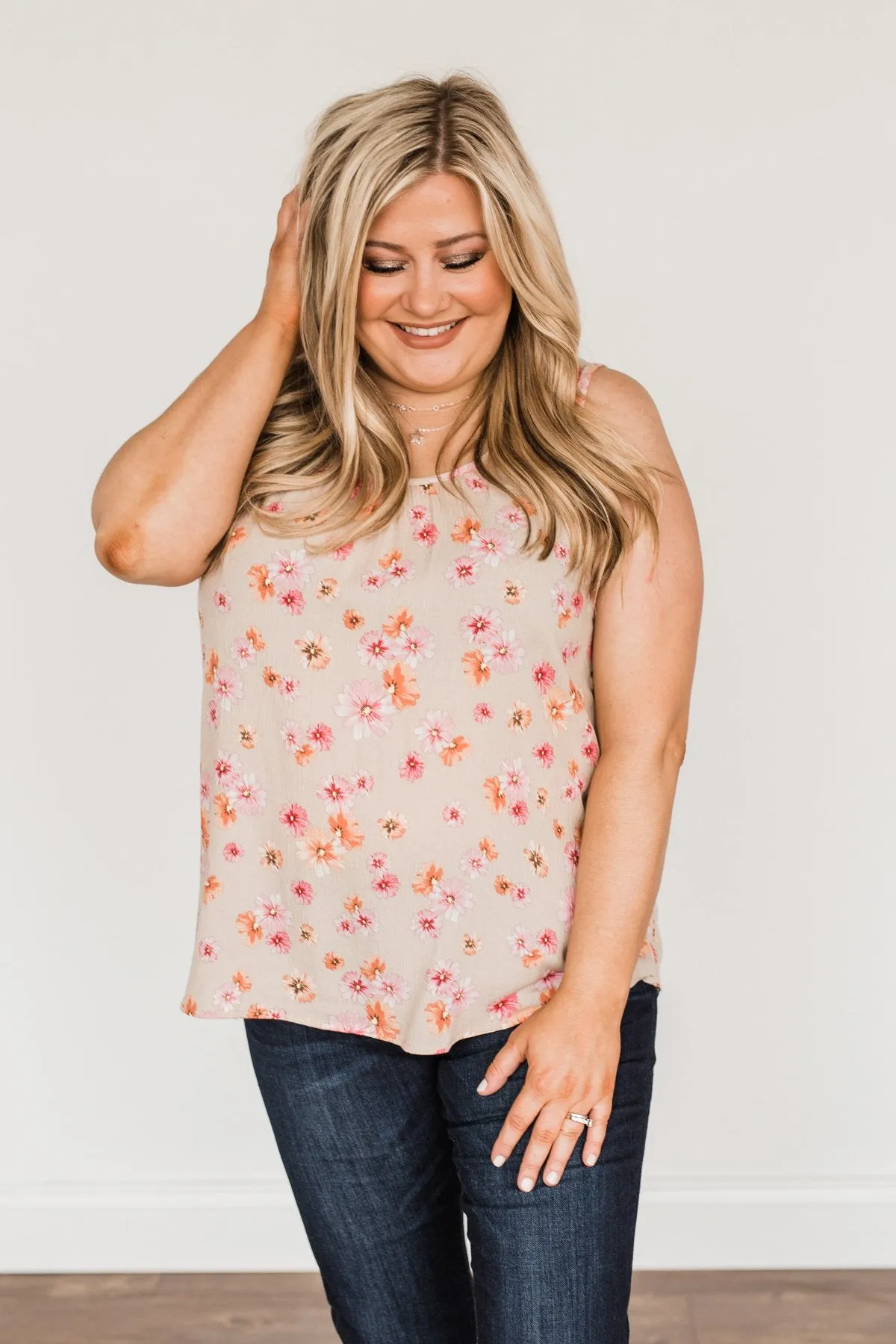 Times Are Changing Floral Tank Top- Beige