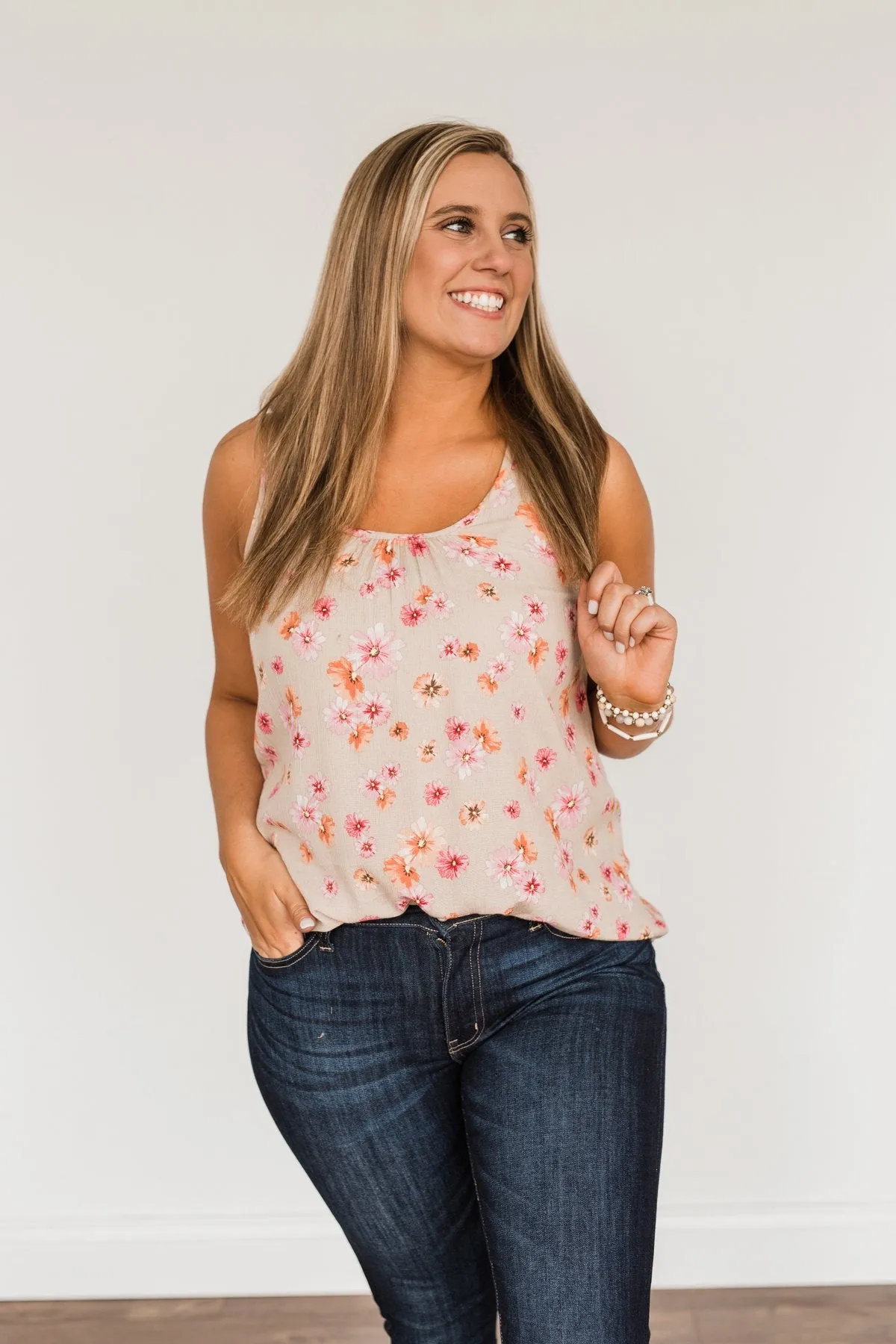 Times Are Changing Floral Tank Top- Beige