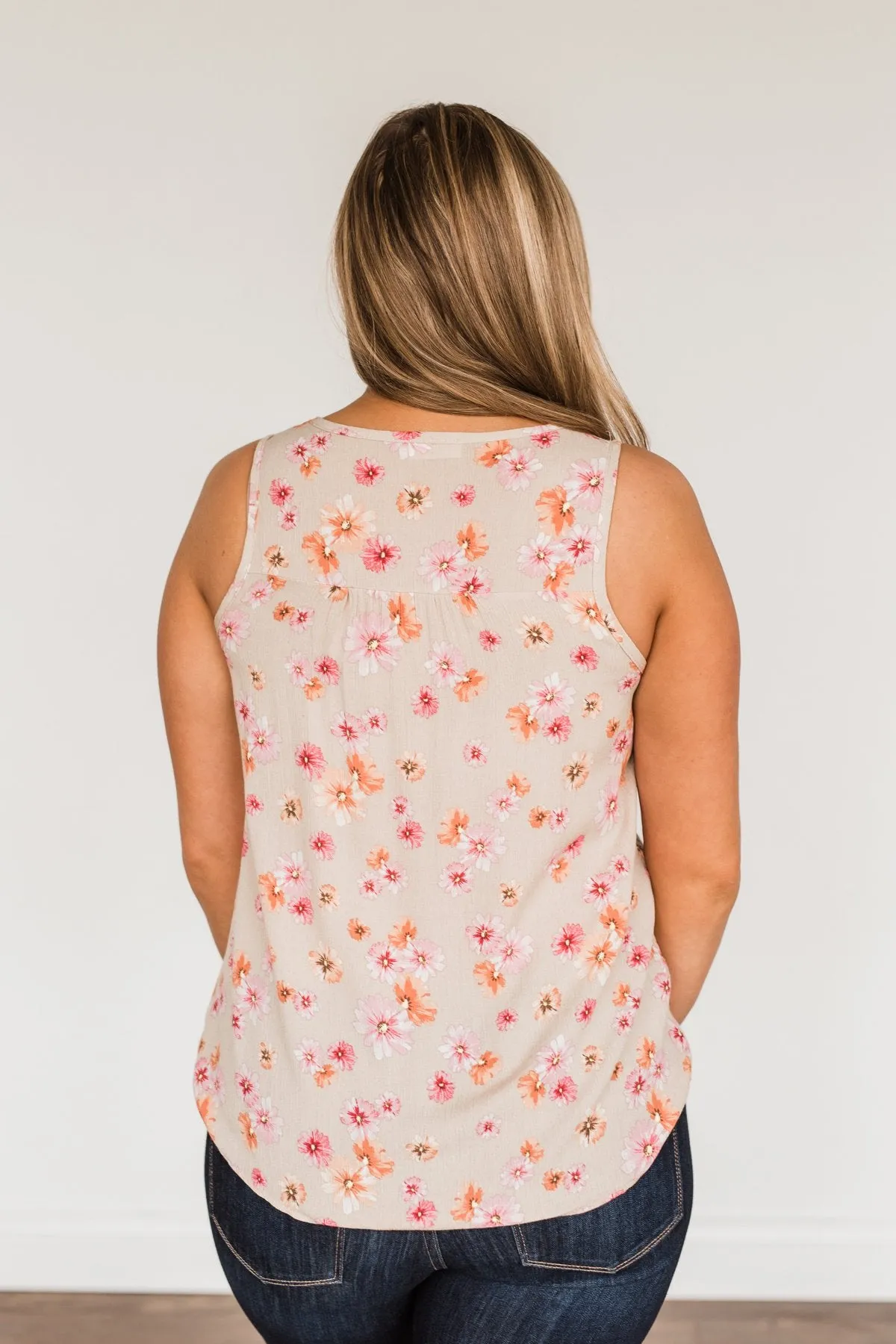 Times Are Changing Floral Tank Top- Beige