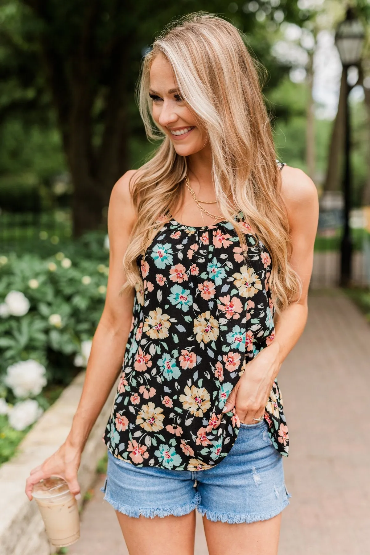 Times Are Changing Floral Tank Top- Black